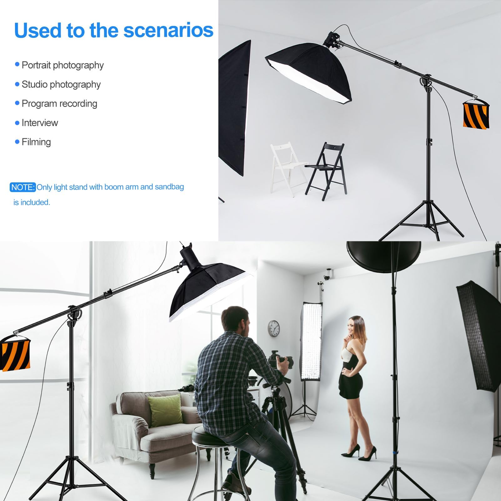 EMART Lichtstativ 400cm, Luftgepolstertes Aluminium Lampenstativ Licht Stativ, Verstellbares Stativ Galgenstativ Lichtständer für Softbox, Studiolicht, Blitz, Schirm