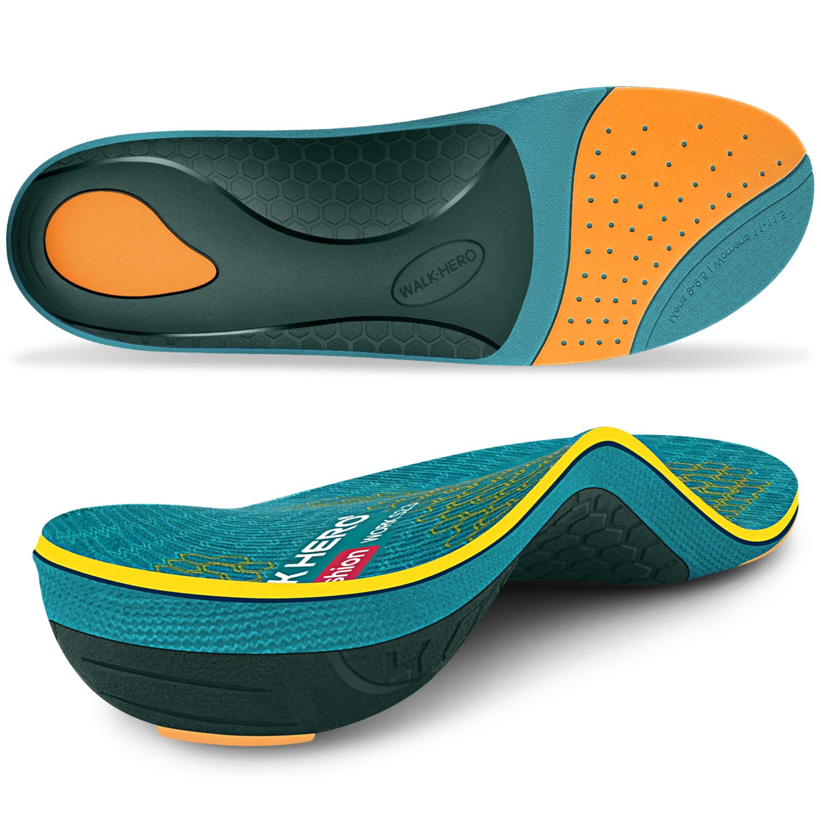 WalkHero Work Orthotic Inserts,220+lbs Plantar Fasciitis Insoles for Men Women,Arch Support Inserts for Heel Pain Relief,Boot Insoles with Max Cushion