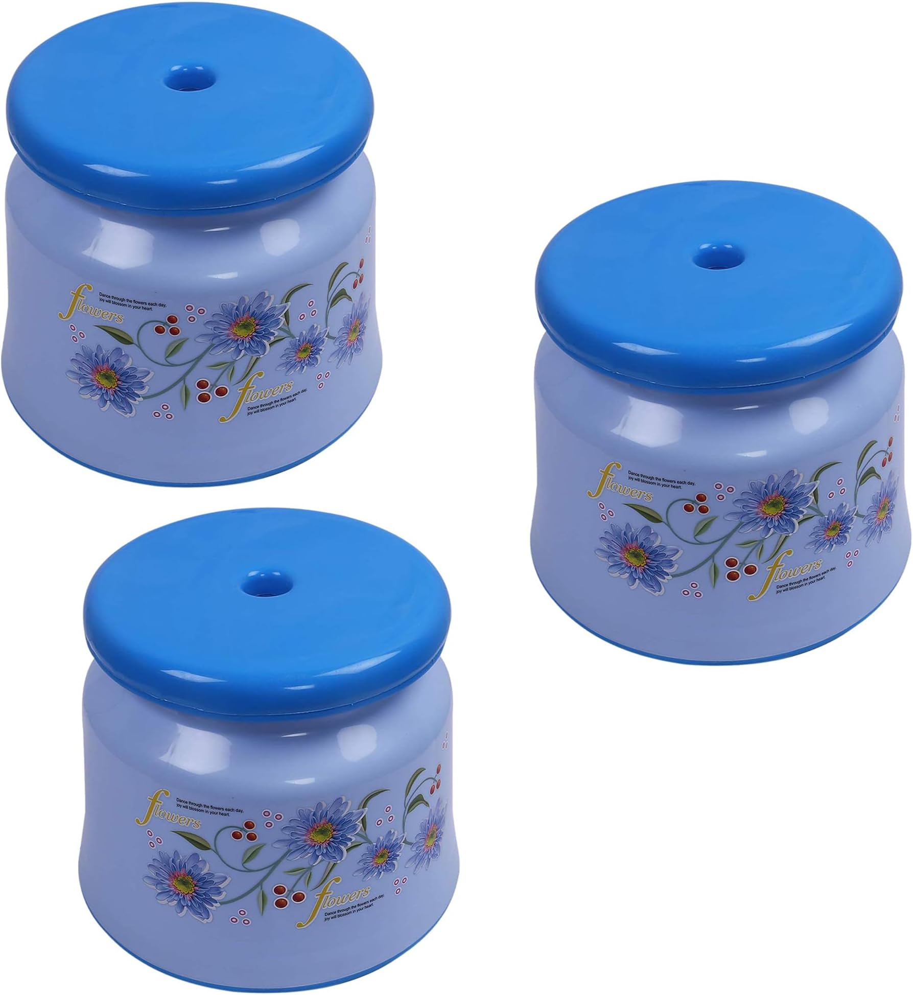 Kuber Industries Pack of 3 Bathroom Stool | Plastic Stool for Bathroom | Stool for Sitting | Anti -Slip with Strong Bearing | Patla for Toilet | Printed Design | Blue
