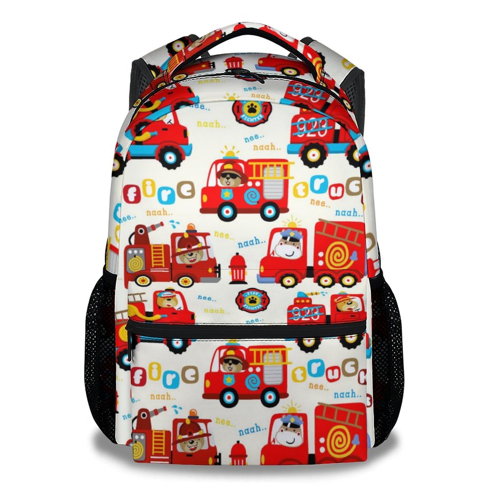 XaocNyx Fire Truck School Backpack for Boys, 16 Inch White Backpacks for Kids Age 8-10, Cute Lightweight Bookbag for Travel
