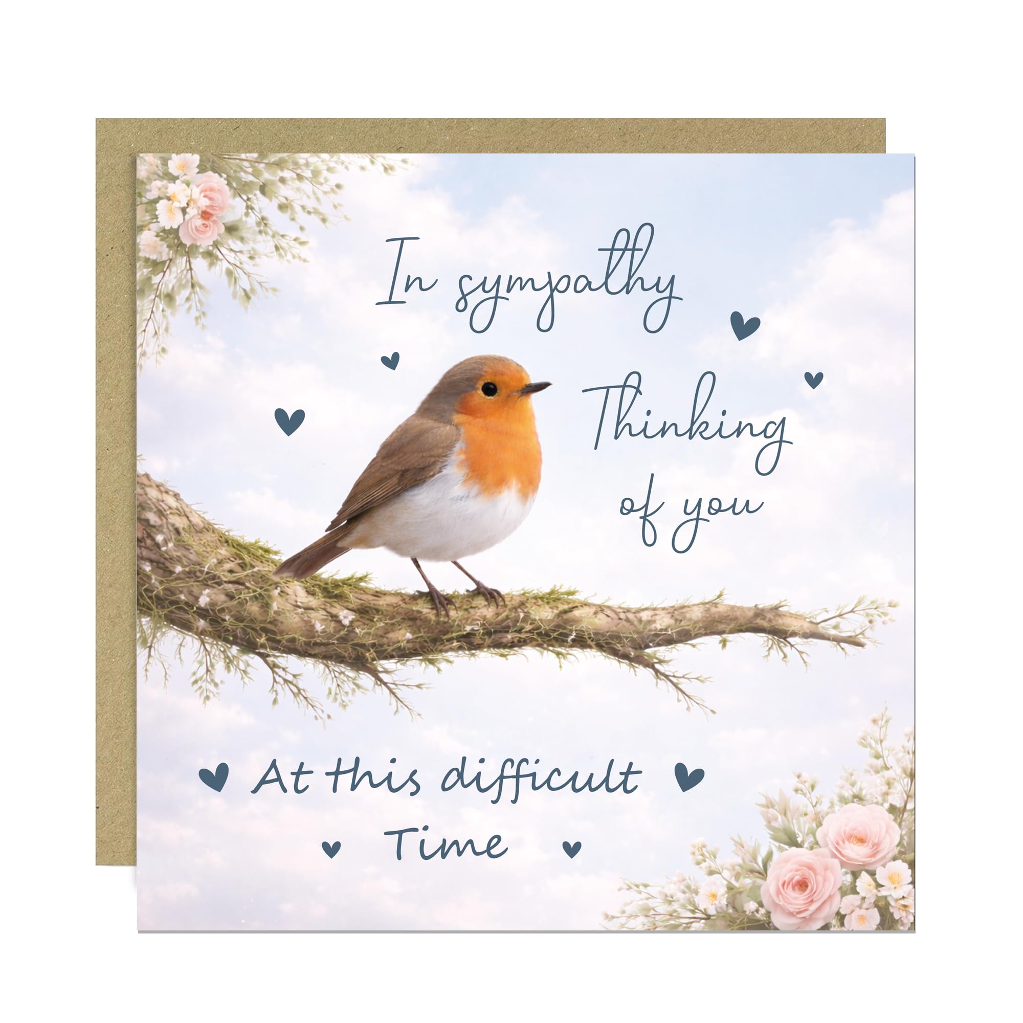 Sympathy Card, Loss Card, Thinking of You, In Sympathy, Sorry For Your Loss, Sending Love Card, Condolences Cards 145x145mm With Kraft Envelope (Design 4)