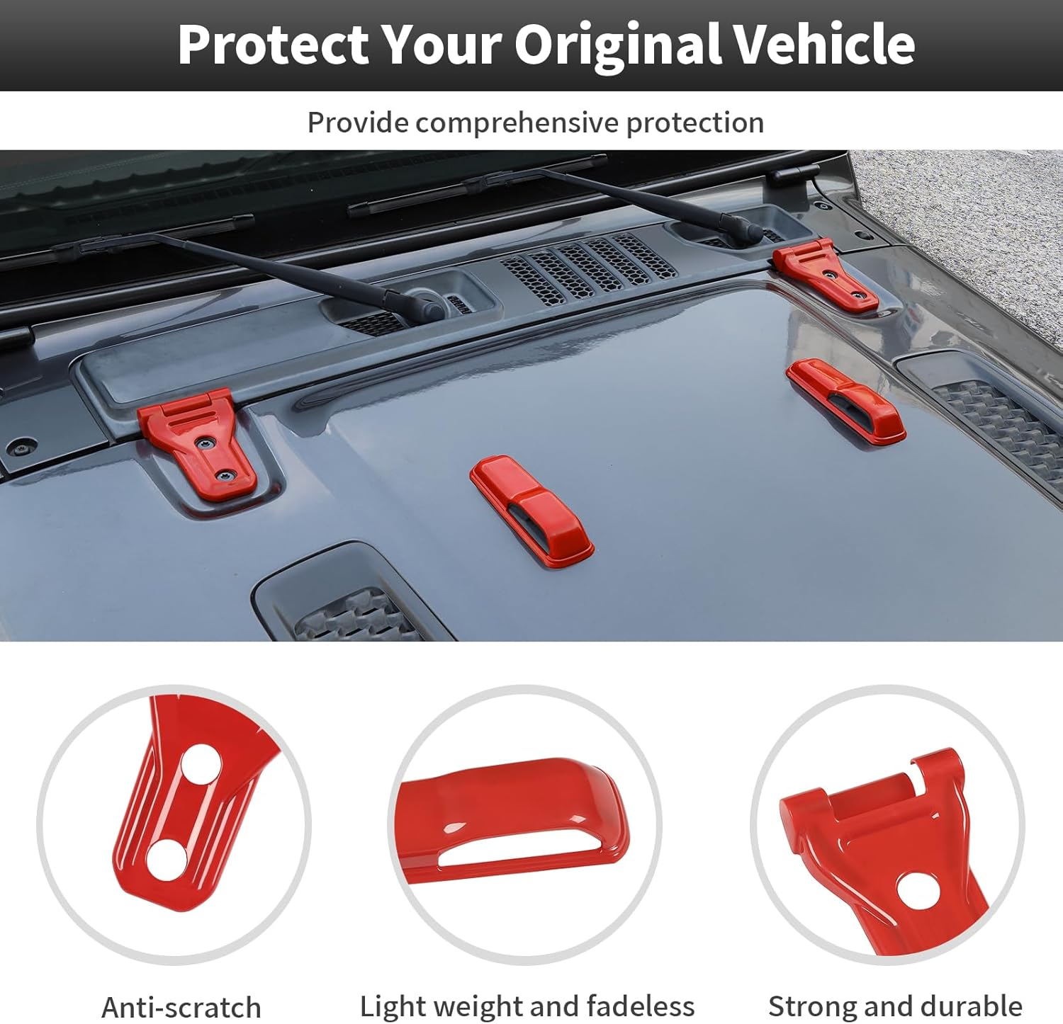 CheroCar 6PCS Car Engine Hood Hinge & Hood Hinge Cover Trim for 2018-2024 Jeep Wrangler JLJLU Gladiator 2-Door and 4-Door (Red)