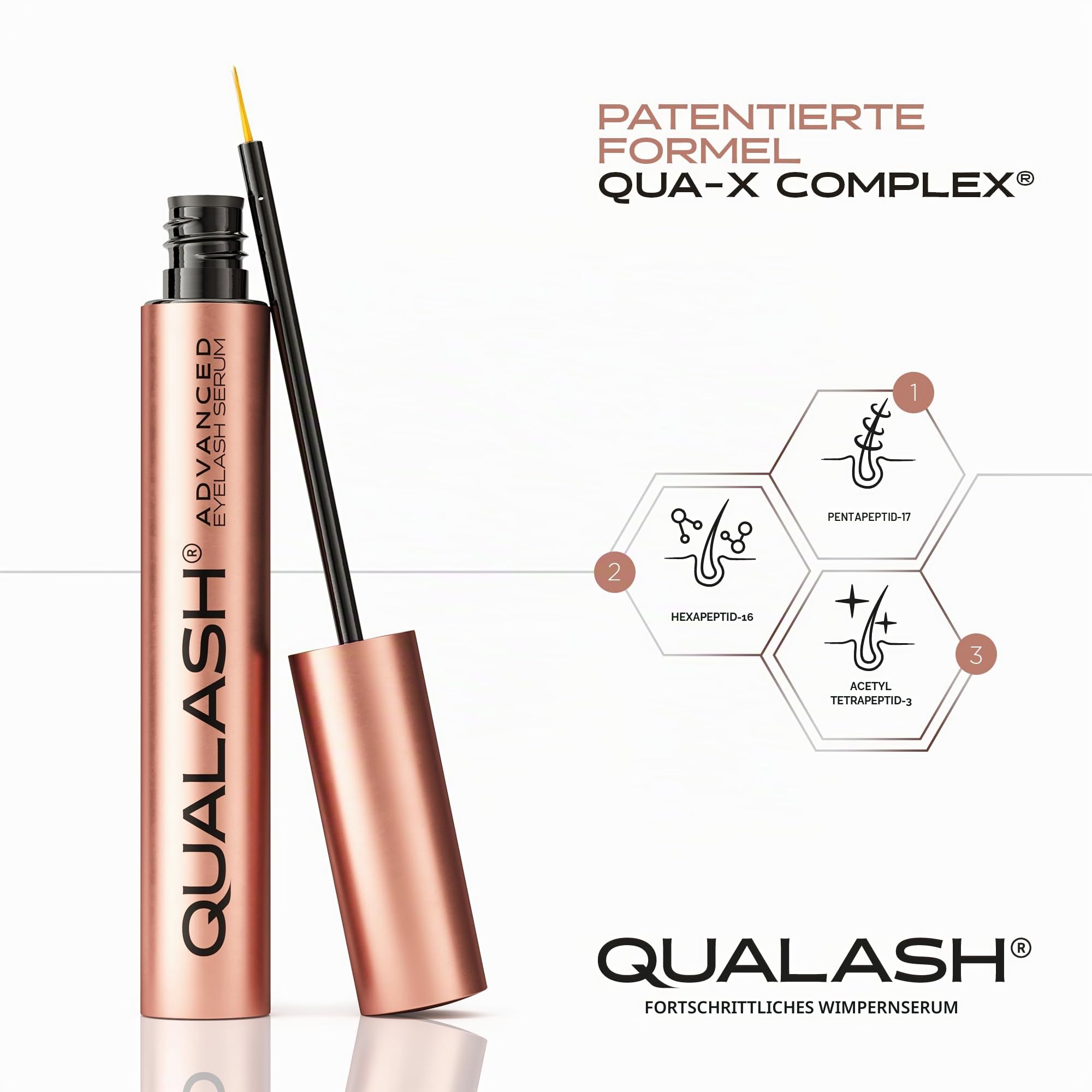 Wimpernserum für Long Lashes – QUALASH®️Advanced Lash & Eyelash Serum 3,5 ml für schnell Wachstum,Testsieger mit patentierter QUA-X Formel, sichtbare Ergebnisse in 4 Wochen