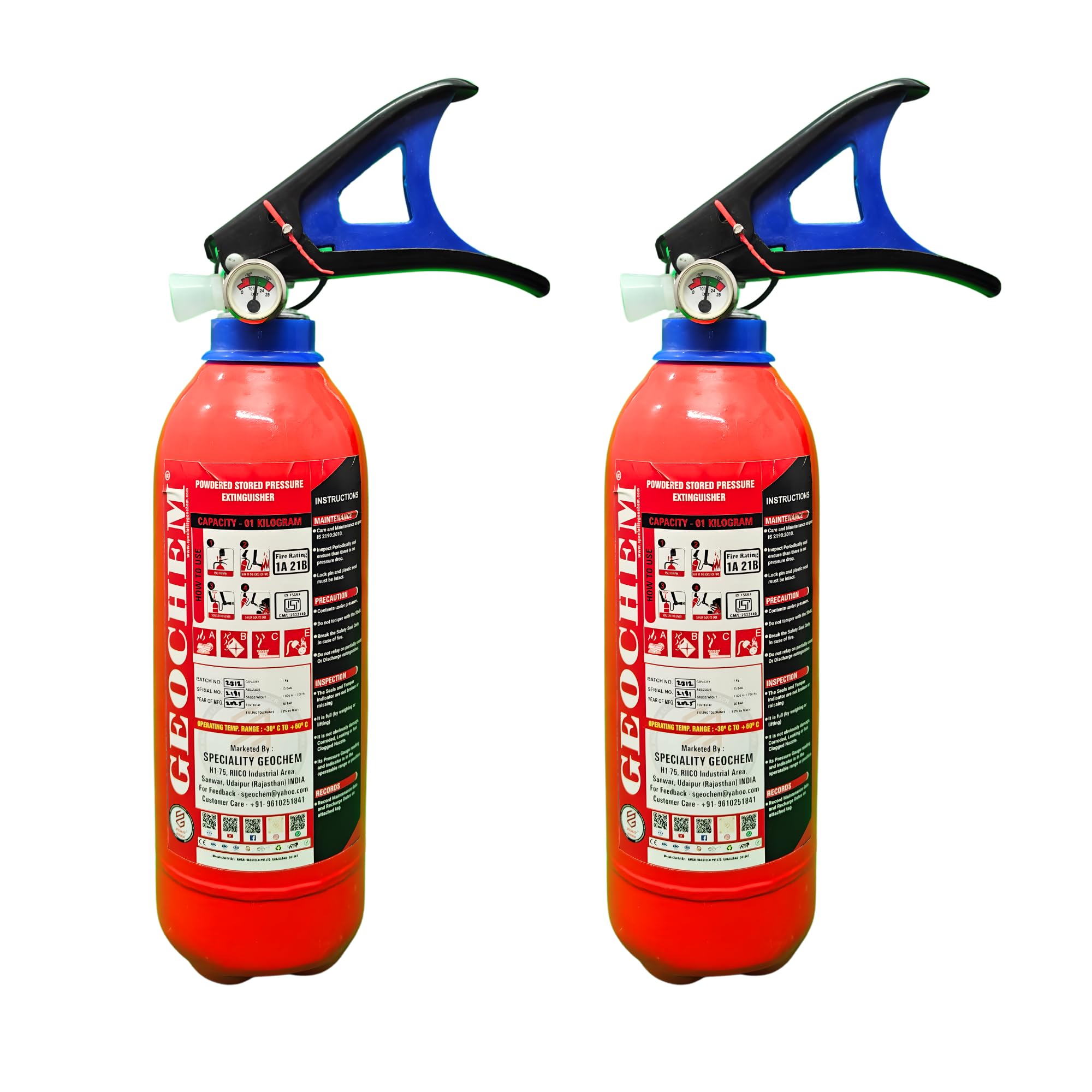 AFS Fire Extinguisher Cylinder for Home Office Car and Kitchen Safety Portable Fire Suppression Device Heavy Duty Metal Body Emergency Fire Protection Equipment - 1 Kg (Pack of 2)-picture-18