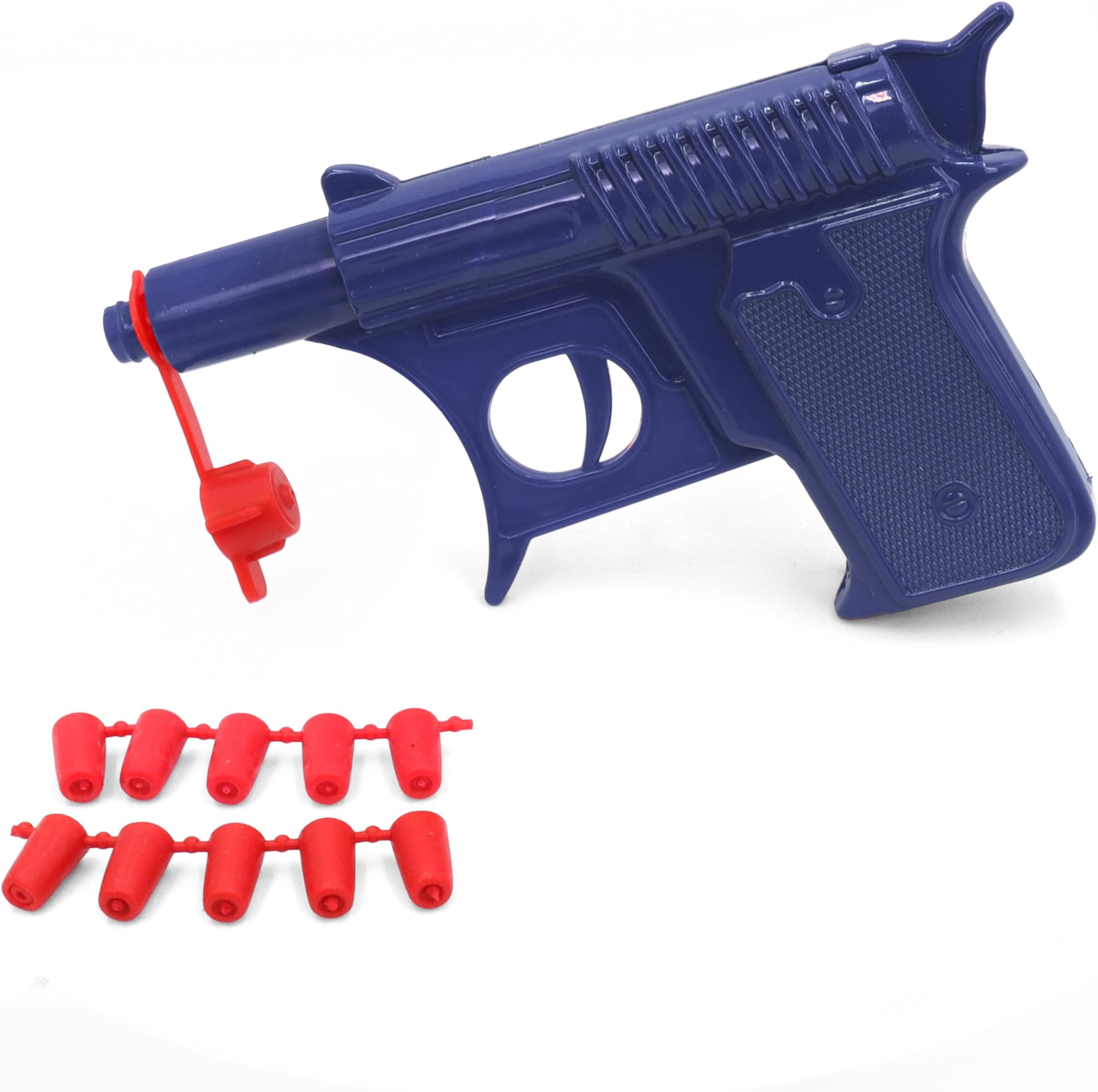 Blue Die Cast Metal Spud Gun Pistol, Great Retro Fun for Kids & Adults, Role Playing Toy Gun with 12 Soft Rubber Bullets