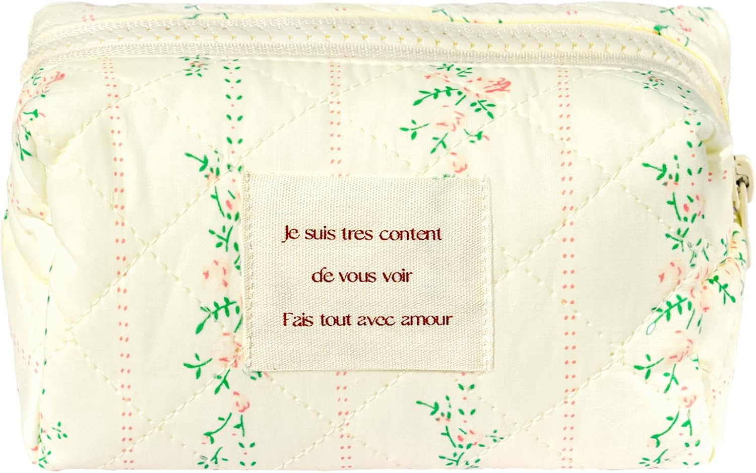 Sminra Small Floral Makeup Bag for Purse, Quilted Cosmetic Zipper Pouch