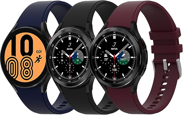 HATALKIN Strap Compatible with Samsung Galaxy Watch 5/watch 4 40mm/44mm/42mm/46mm Strap/watch 5 pro 45mm,20mm Adjustable Soft Silicone Replacement Straps for Galaxy Watch5/4(3 Pack)Black/Red/Blue