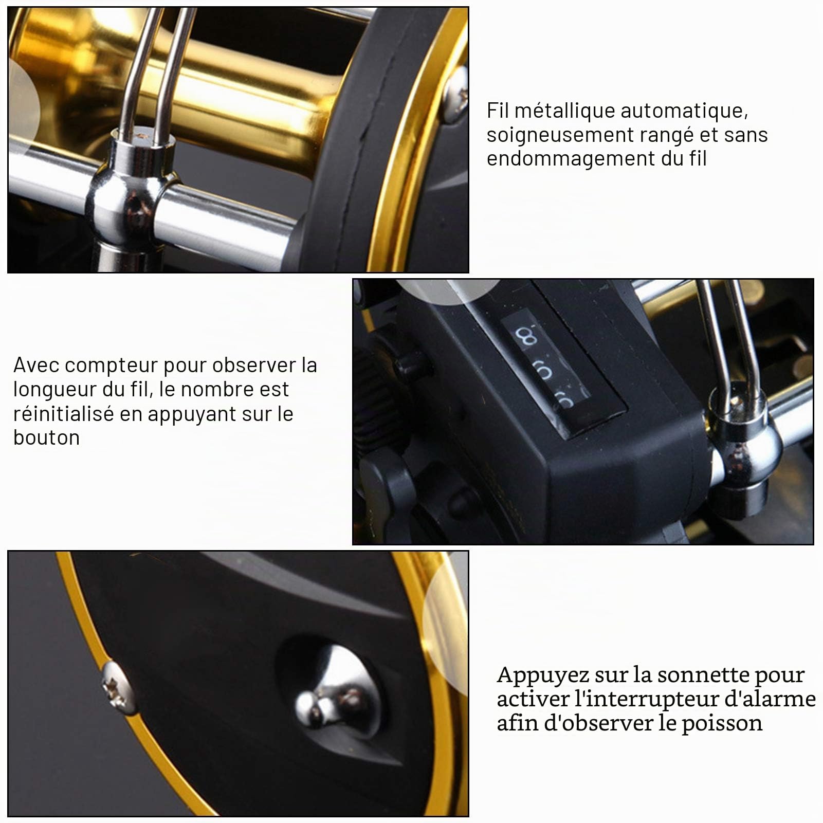 Gavigain Moulinet de pêche, Roue de pêche en métal pour Bateau avec Compteur de Ligne, Moulinet de pêche à la traîne avec Rapport de Vitesse, roulement Durable pour la pêche côtière en Eau salée