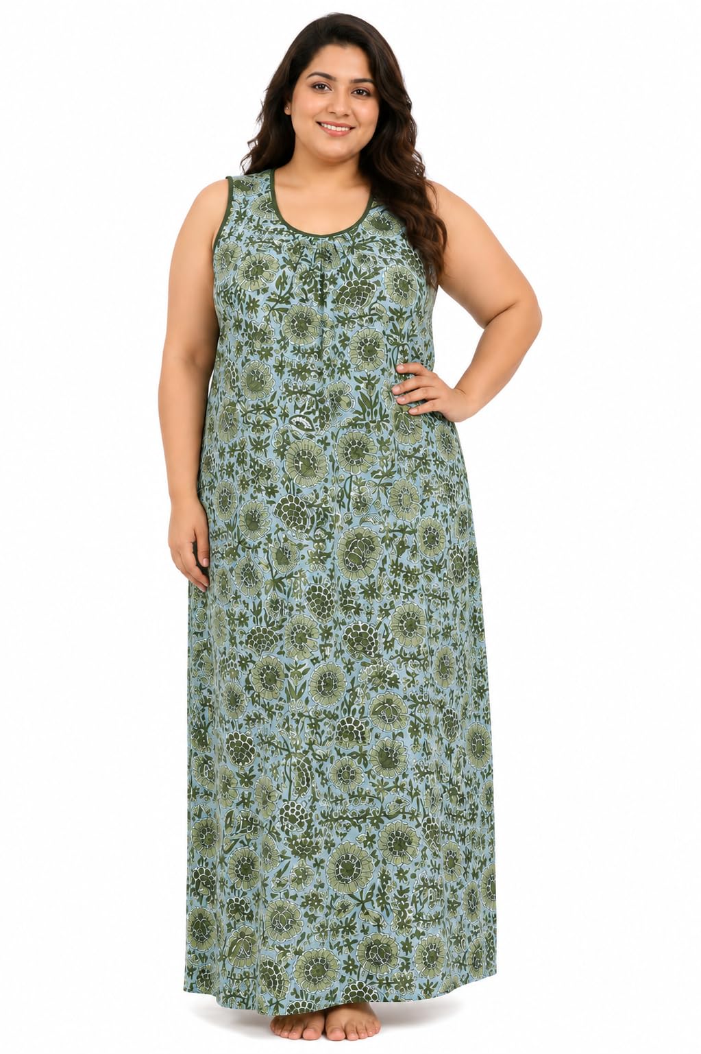 manvicare Plus Size Cotton hand-block print Sleevelss Nighties for Women and Girl-picture-54