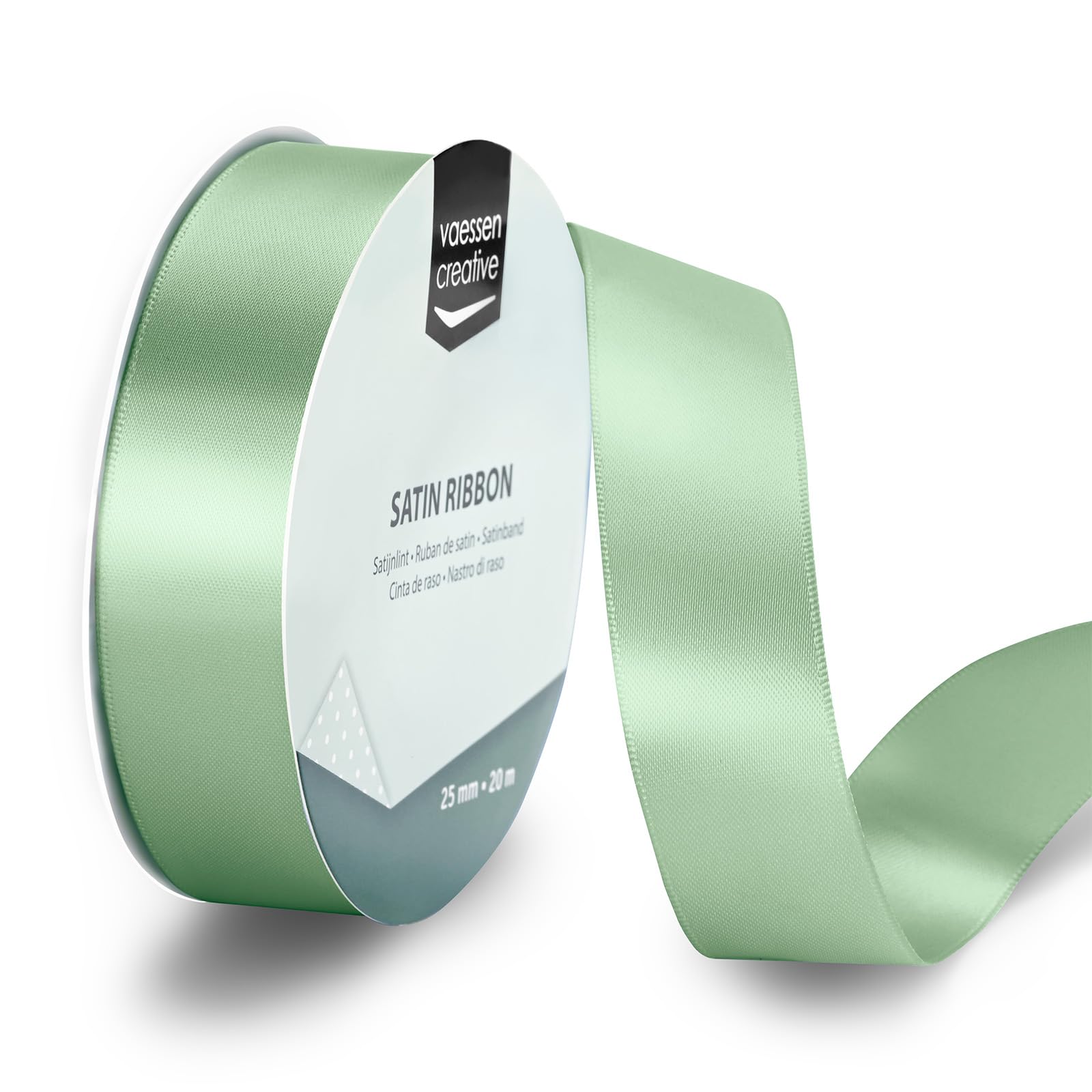 Vaessen Creative Satin Ribbon Sage Green - 65.6 ft x 1" - Thin Ribbon for Gift Wrapping and Crafting, 20m x 25mm