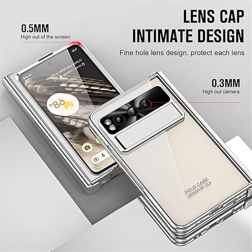 Miniatura 3 de Funda para Pixel Fold, funda de protección transparente de bisagra de policarbonato con soporte, compatible con Google Pixel Fold 2023 (plateado)