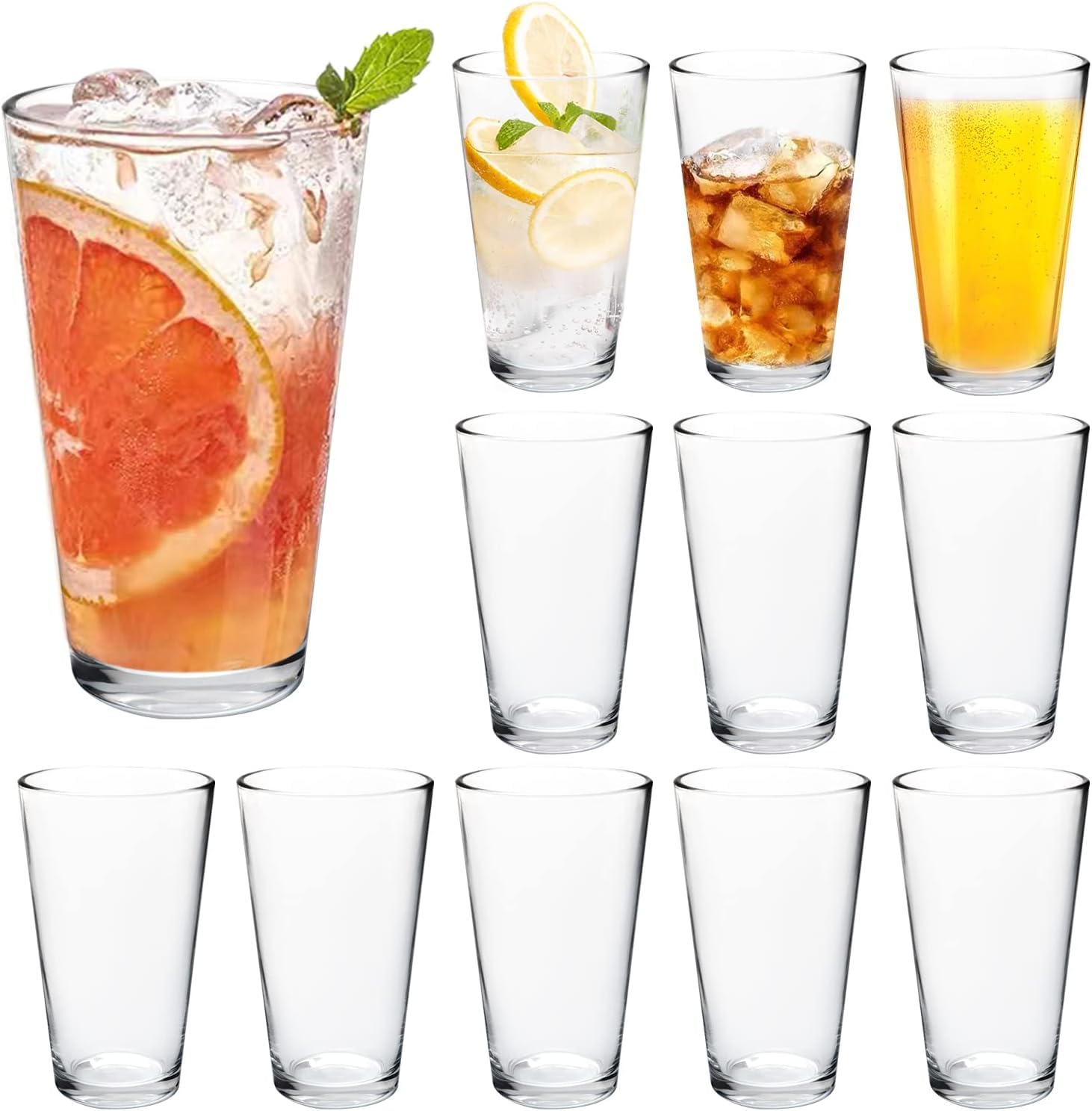 Amazon.com | QAPPDA Glass Cups 17 oz, Clear Drinking Tumblers For  Home,Highball Glass Drinking Glasses For Beverages,Cocktail Glass,Large  Water Cups Drinking Cups Juice Glass Beer Cups 12 Pack KTY1804: Highball  Glasses