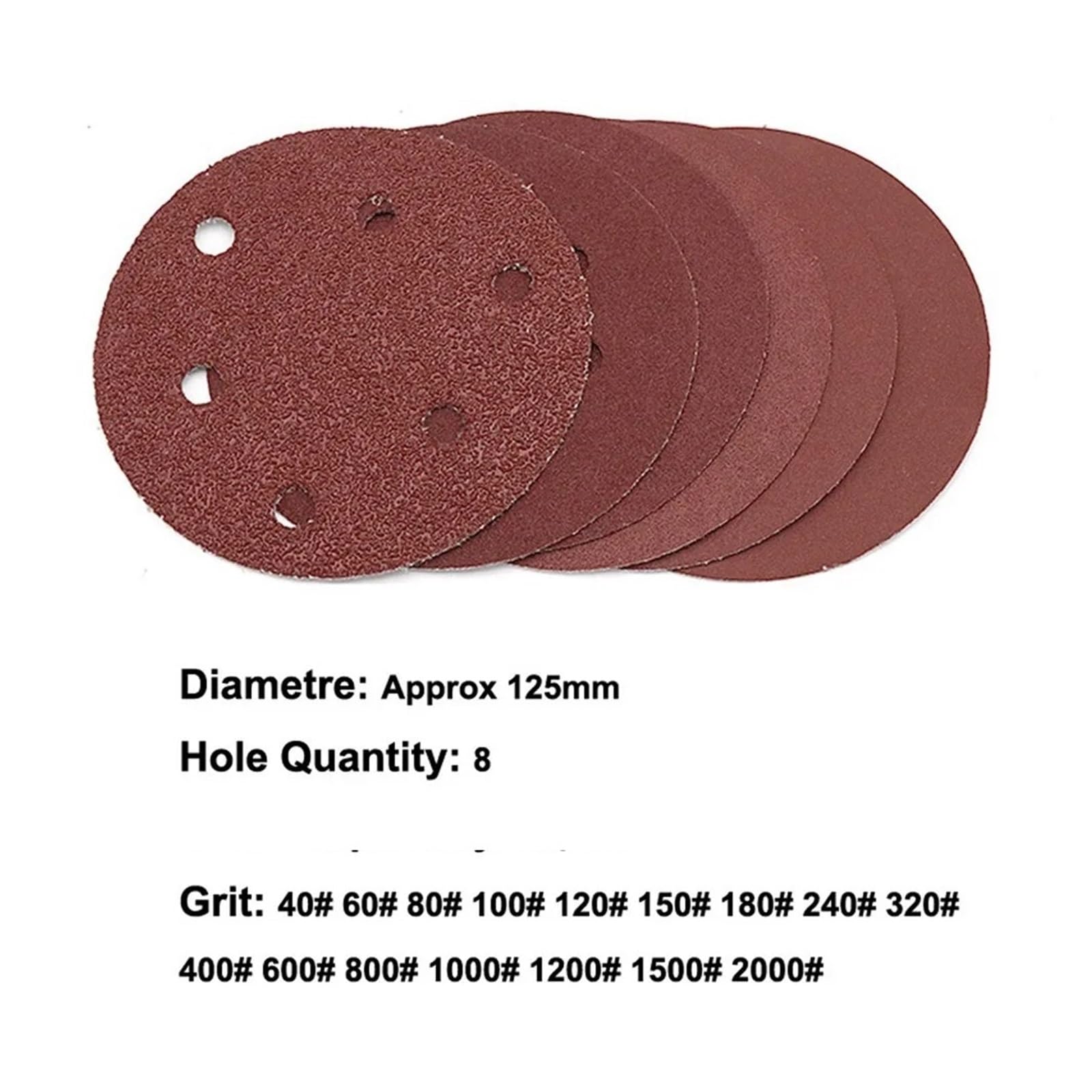 20 Pezzi di Carta vetrata Rotonda da 5 Pollici 125 mm, 8 Fori, Dischi abrasivi, Fogli lucidante, Grana 40-2000(2000)