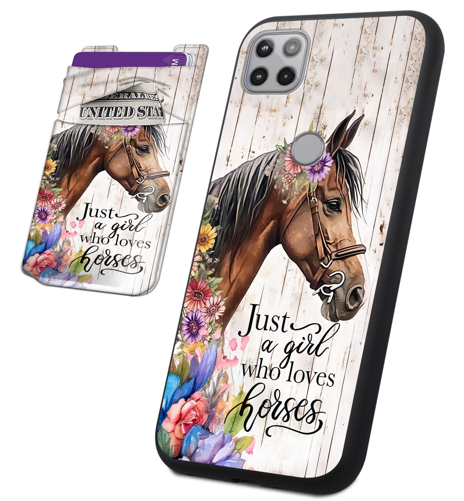 BVCLKJPOI for Motorola One 5G Ace Case with Card Holder, Slim TPU Shockproof Cover + Stick-On Wallet Pocket, Anti-Scratch Soft Protective Case for