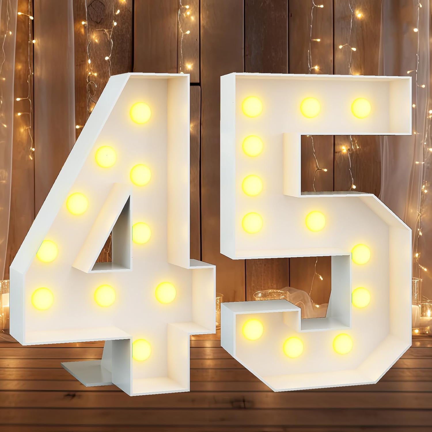 Pack of Light up Number 45 54, 45th 54th birthday Party Decorations with Light, White 4ft Marquee 4 and 5 Numbers, Large Mosaic Frame Letter Cardboard Pre-Cut Thick Foam Board Sign