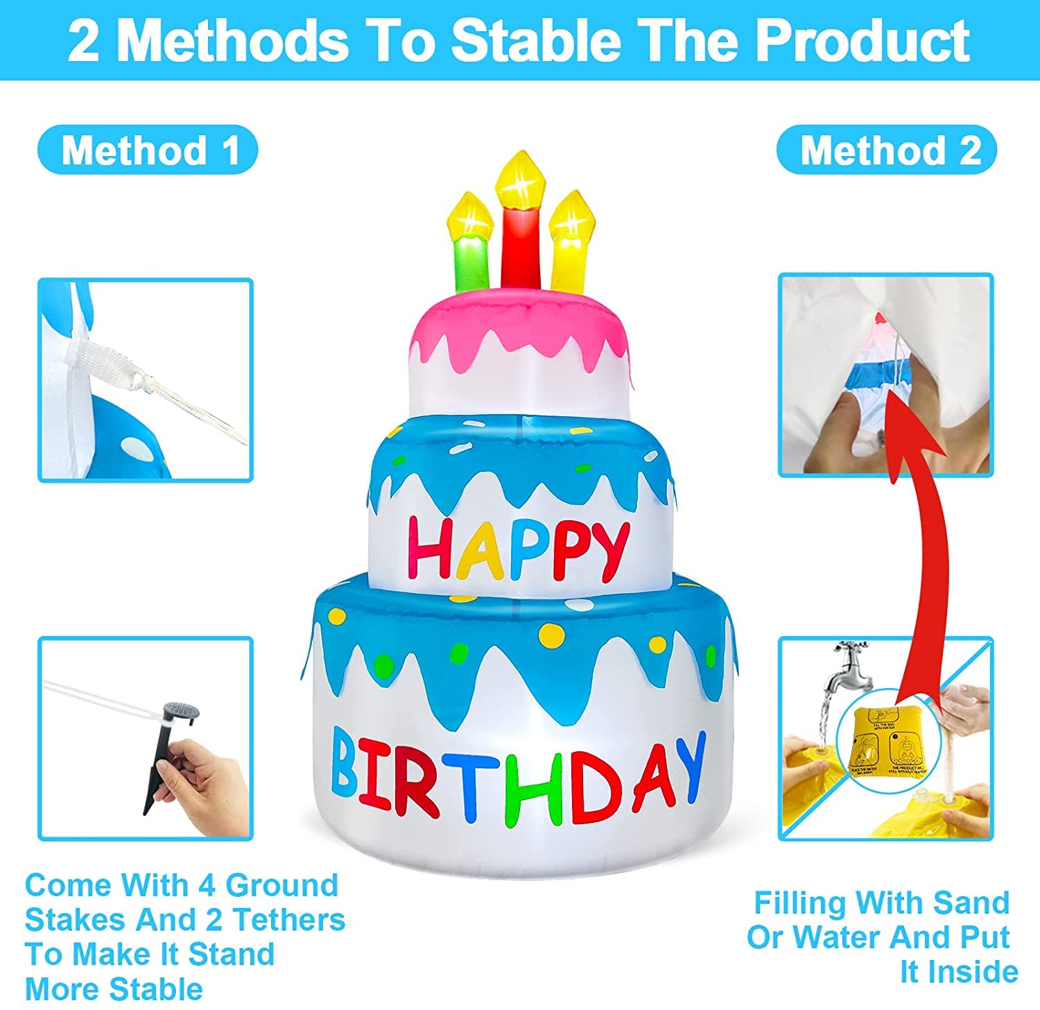 Decorazioni natalizie gonfiabili per torte di buon compleanno, 1,2 m, illuminate all'aperto, decorazioni natalizie per feste di Natale, feste di compleanno, 6 luci a LED, per interni, casa