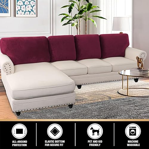 Vista 421 de PrinceDeco Fundas para sofá modular, 4 piezas, fundas de sofá para sofá seccional, fundas de terciopelo separadas para sofá seccional, en forma de L