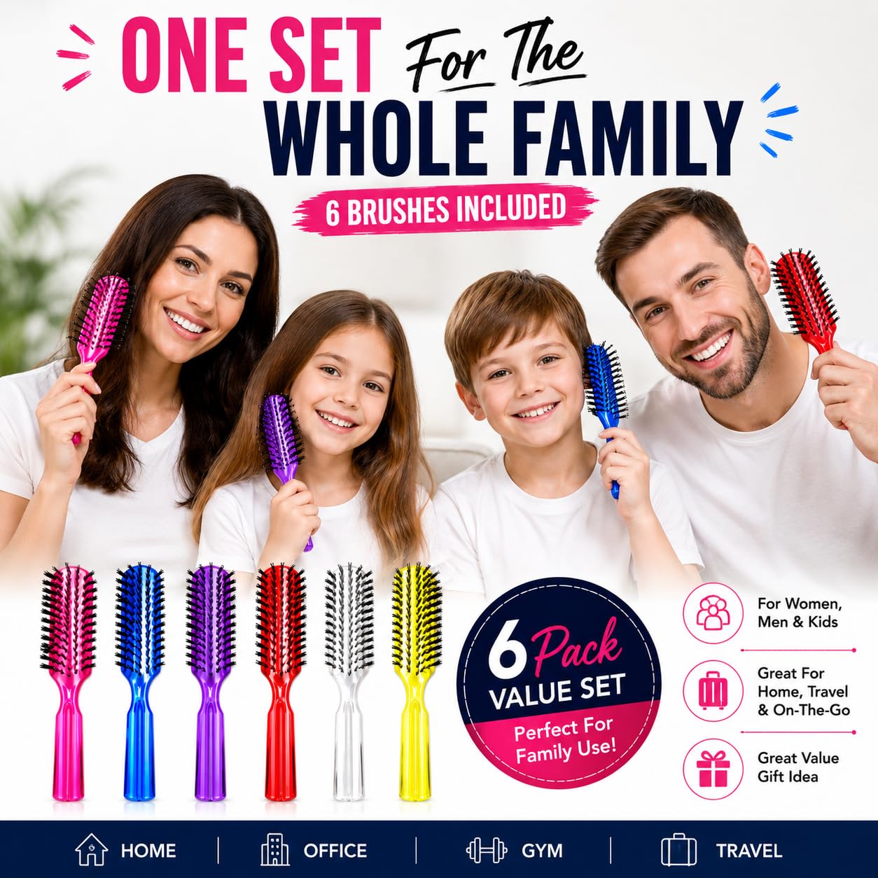 Amazon.com : LUXXII 6 Pack Pocket Hair Brush Set, 7.5 Inch Nylon