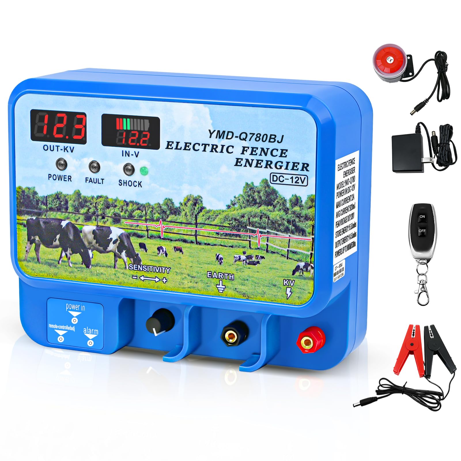 Photo 1 of 15.5J Electric Fence Charger, 15.5 Joules 600 Acres, AC DC 2 in 1 Powered Supply, Input 12V Output 12KV, with Display Remote and Alarm, Keep Out Predators, Contain Cattle Cow and Livestock