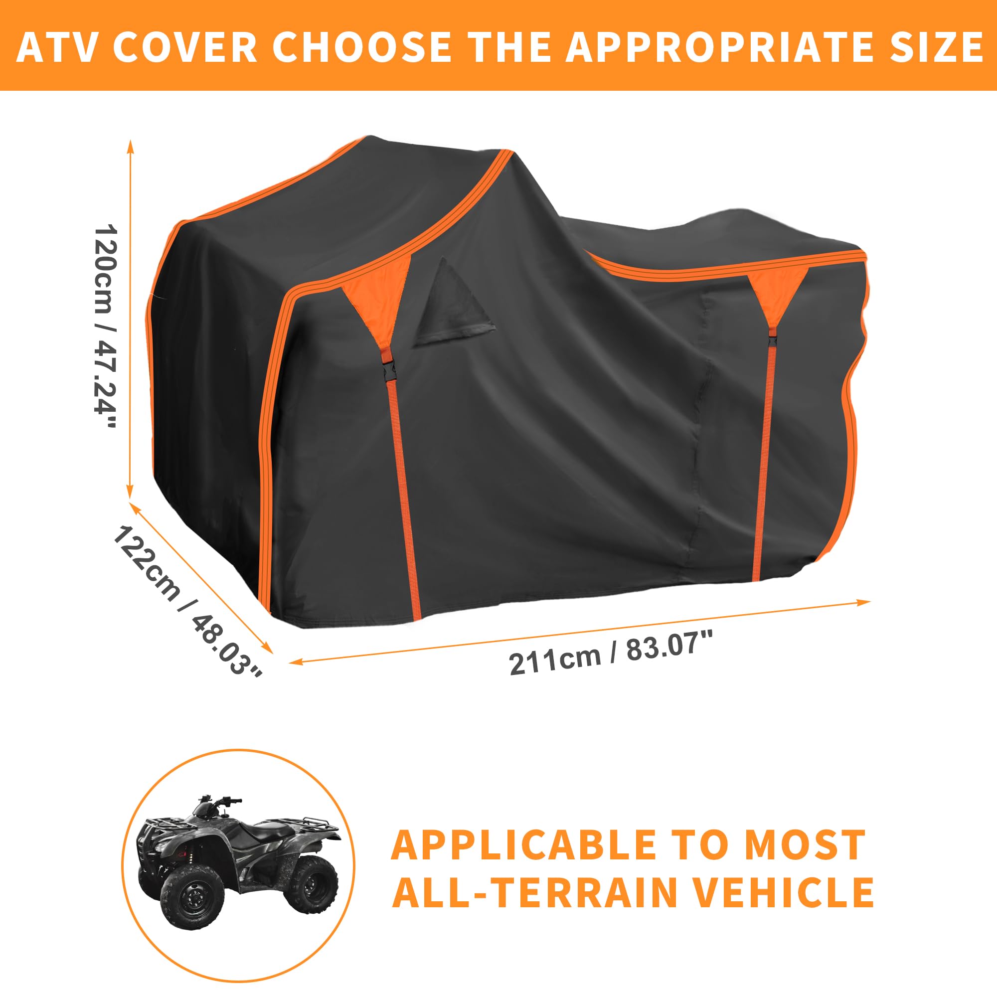 X AUTOHAUX Copertura per ATV per Polaris Sportsman 450/570 impermeabile copertura per quad esterno protezione da sole pioggia e stoccaggio 210D-PU nero 211 x 122 x 120 cm