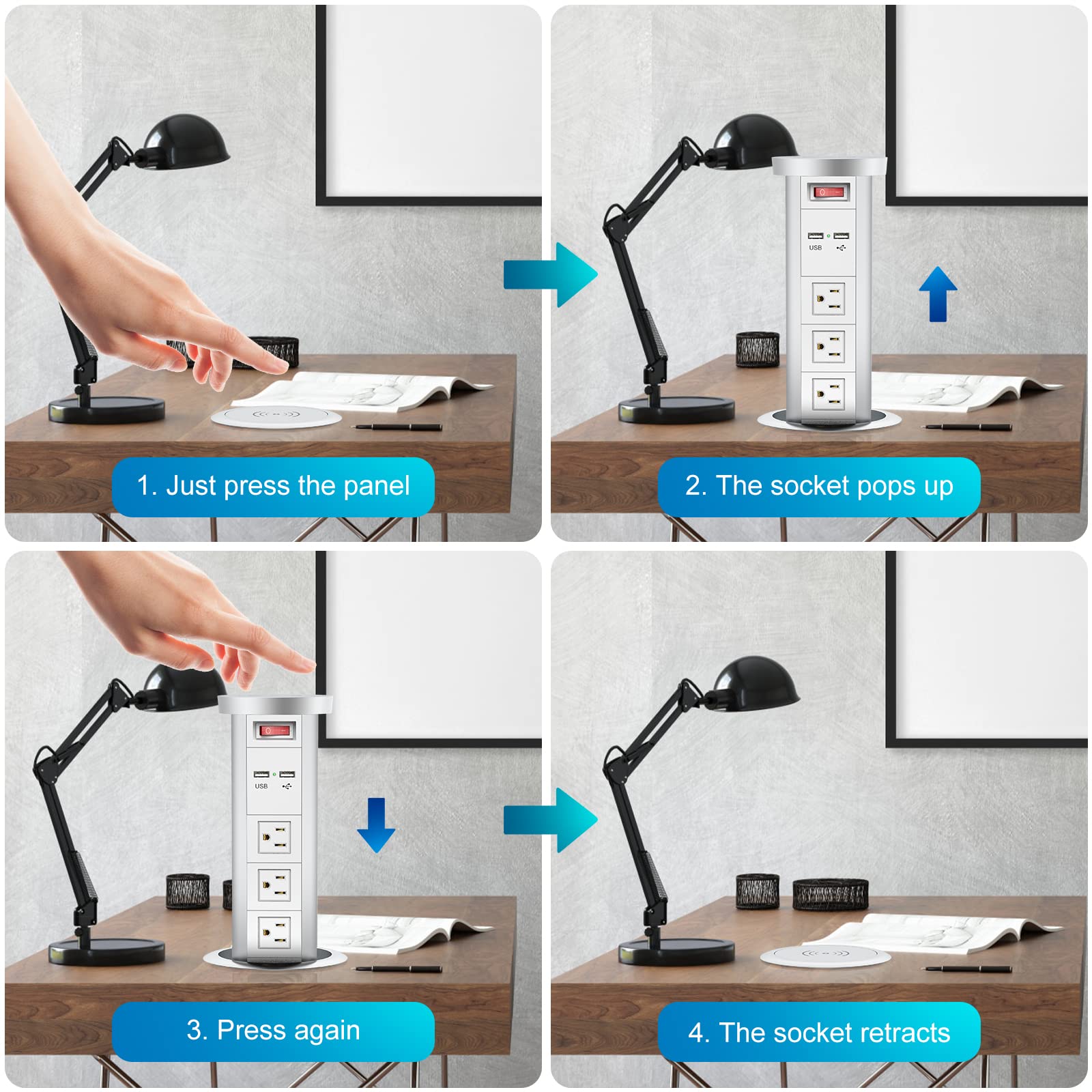 Automatic Pop Up Power Outlet, Pop Up Wireless Charging Station with