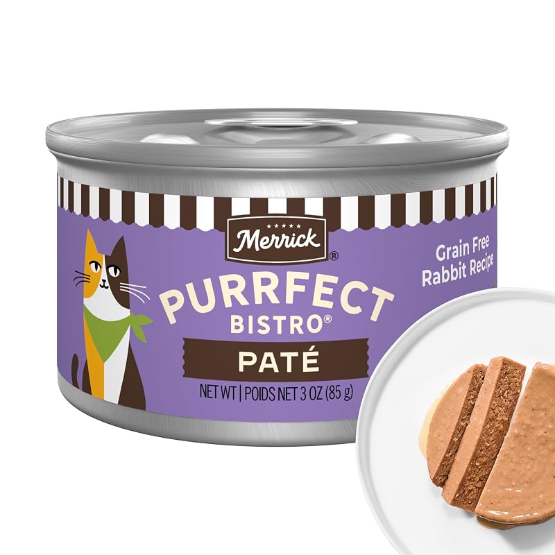 Ração úmida para gatos Merrick Purrfect Bistro Patê de Coelho, Pacote com 24 latas de 85 g
