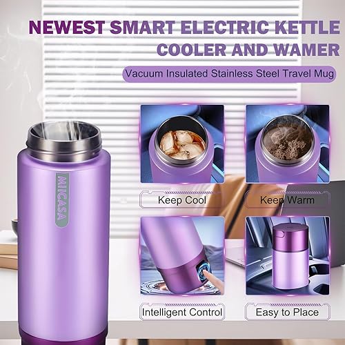 Miniatura 3 de Hervidor eléctrico portátil, pequeño hervidor eléctrico con doble pared de acero inoxidable aislado al vacío, 6 temperaturas y apagado automático,