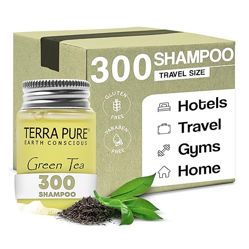 Terra Pure Champú de té verde, 1.2 oz. en tarro de mermelada con miel orgánica y aloe vera (caja de 300)