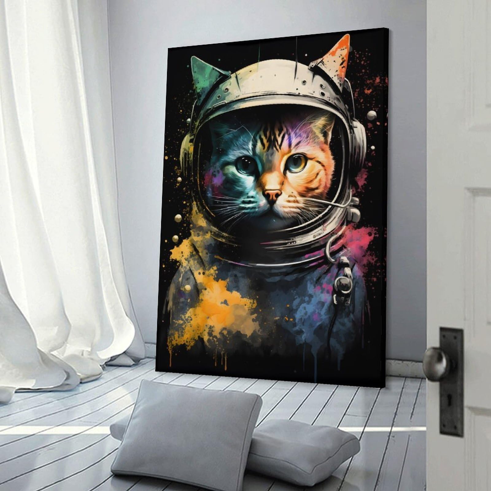Junmoney Frame-Cat Astronaut Painting Cat Astronaut Painting Wall Picture Print, 24X36inch(60X90cm), For Workspace Walls, Study Corners Or Bedrooms, Wall Art That Adds Style To Work Areas