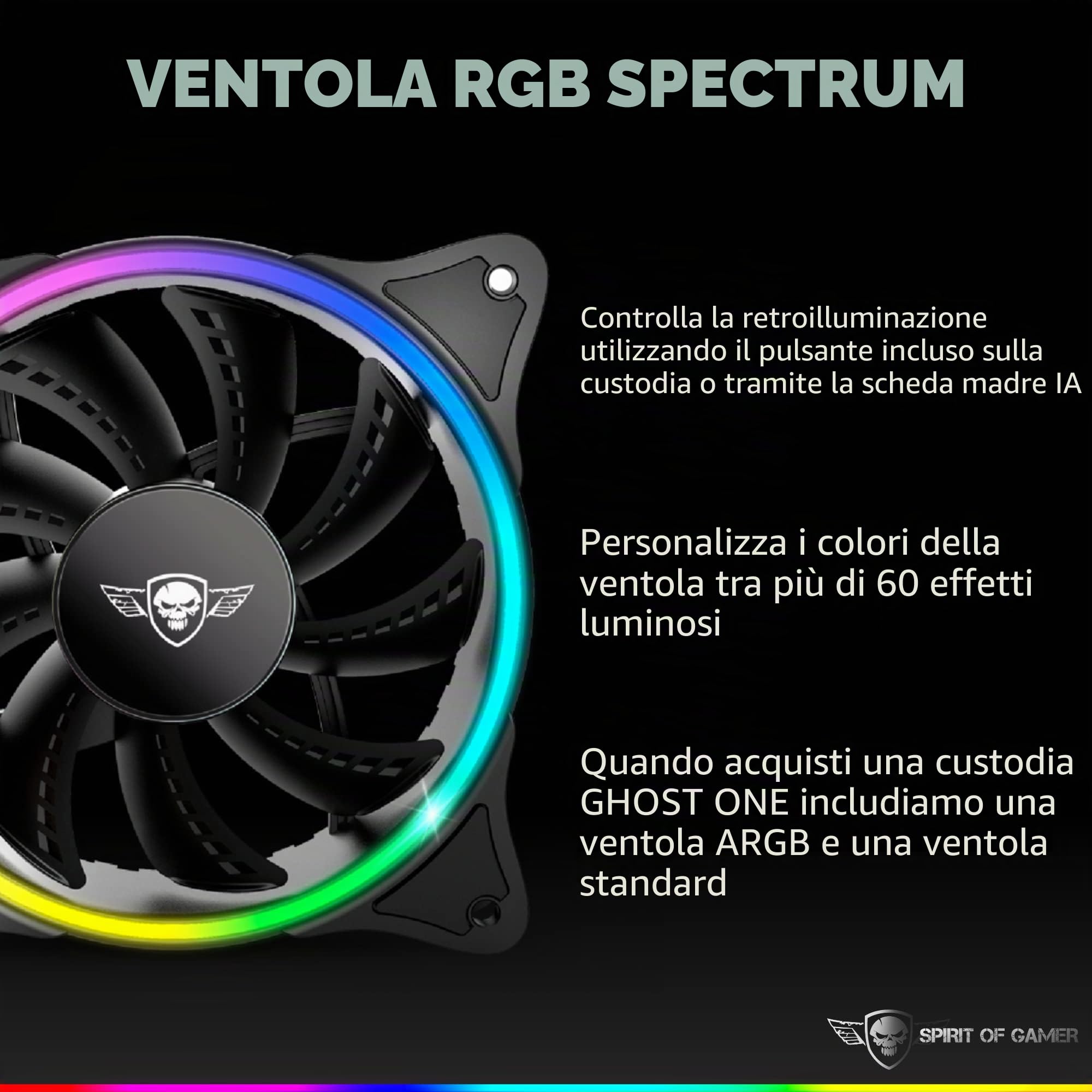 Spirit Of Gamer - Ghost One - PC Gamer ATX/Matx Case - Vetro Temperato Frontale E Parete - 1 Ventilatore Indirizzabile RGB LED 120mm - ARGB - Aura/MSI Mystic/ASROCK