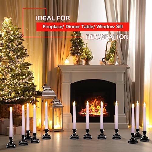 Miniatura 5 de PChero - Velas LED con temporizador, paquete de 6 velas de ventana parpadeantes sin llama con control remoto y portavelas, ideales para Acción de