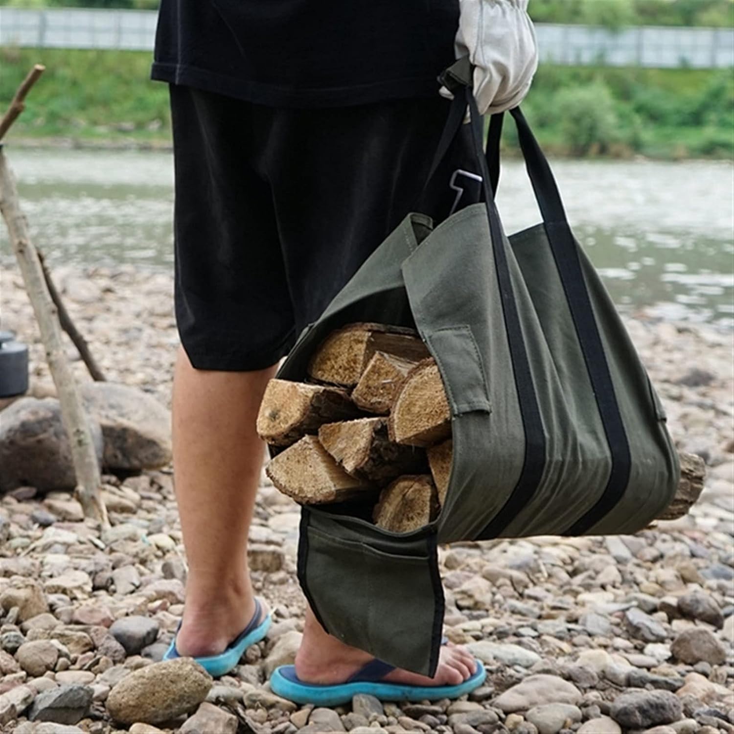 Firewood Holder Outdoor Camping Firewood Rack Alloy Racks Camping Firewood Bag Firewood Storage Bag Portable Canvas Bag Indoor/Outdoor Firewood Rack,