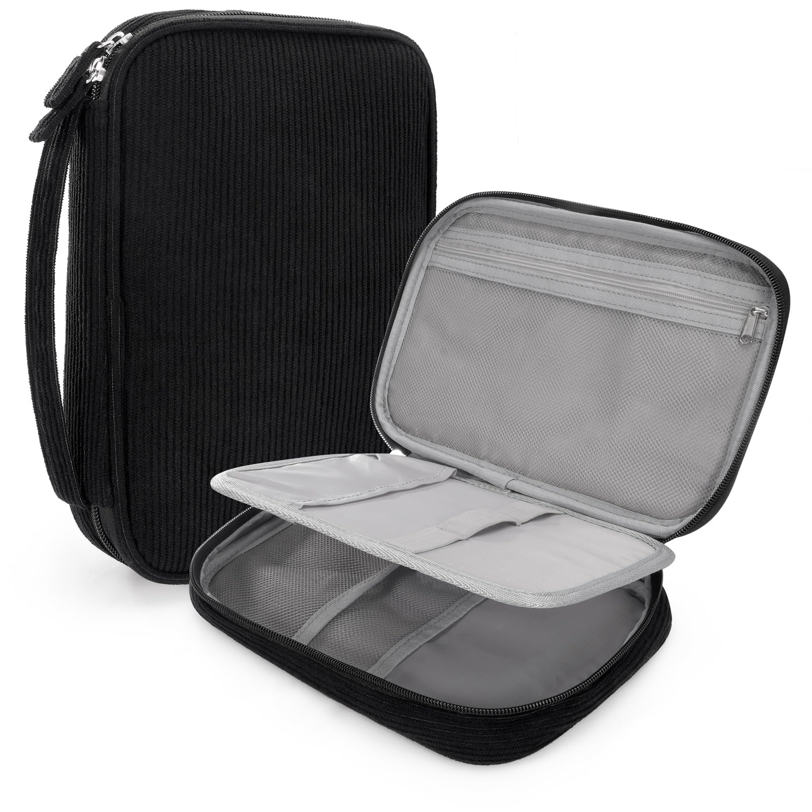 FINPAC Pencil Case, Double-Layer Corduroy Pencil Case with 3 Compartments