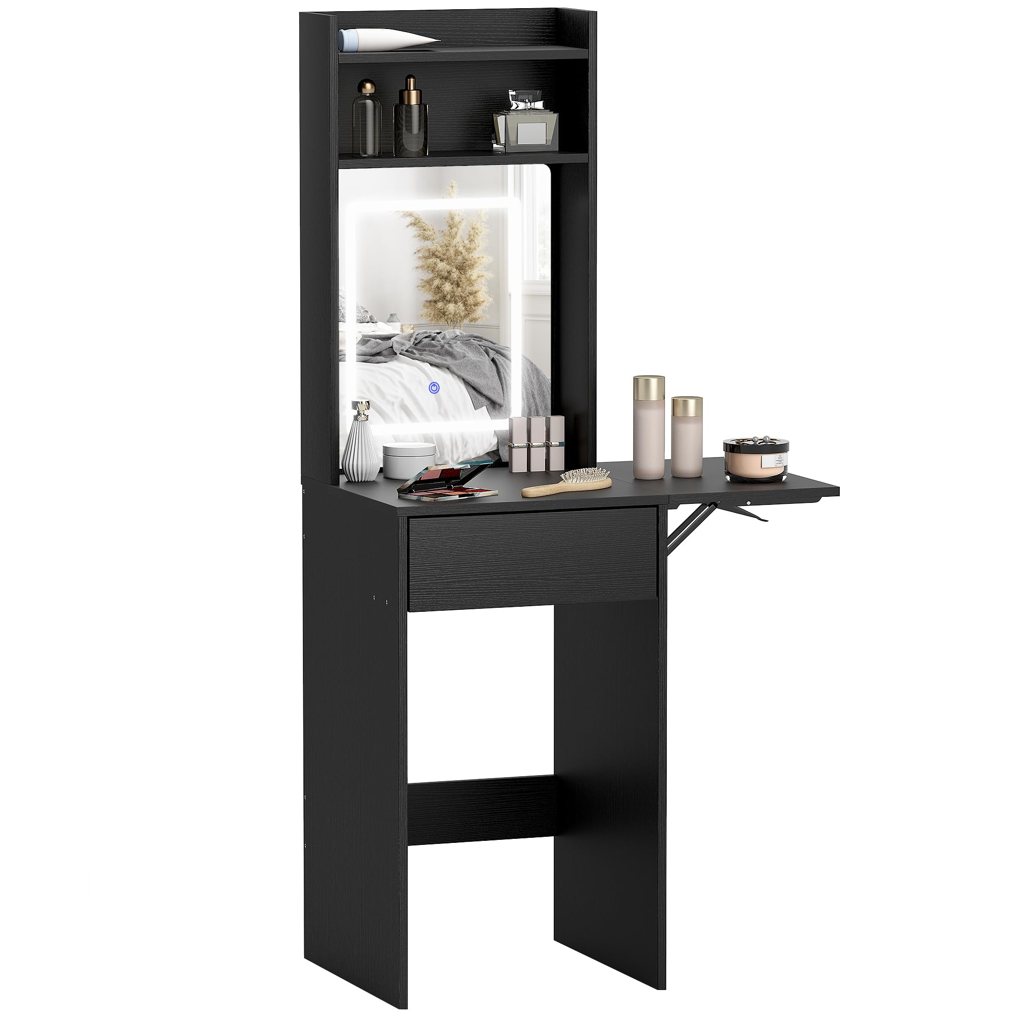 HOMCOM Small Dressing Table with Mirror LED Lights Black — image 1