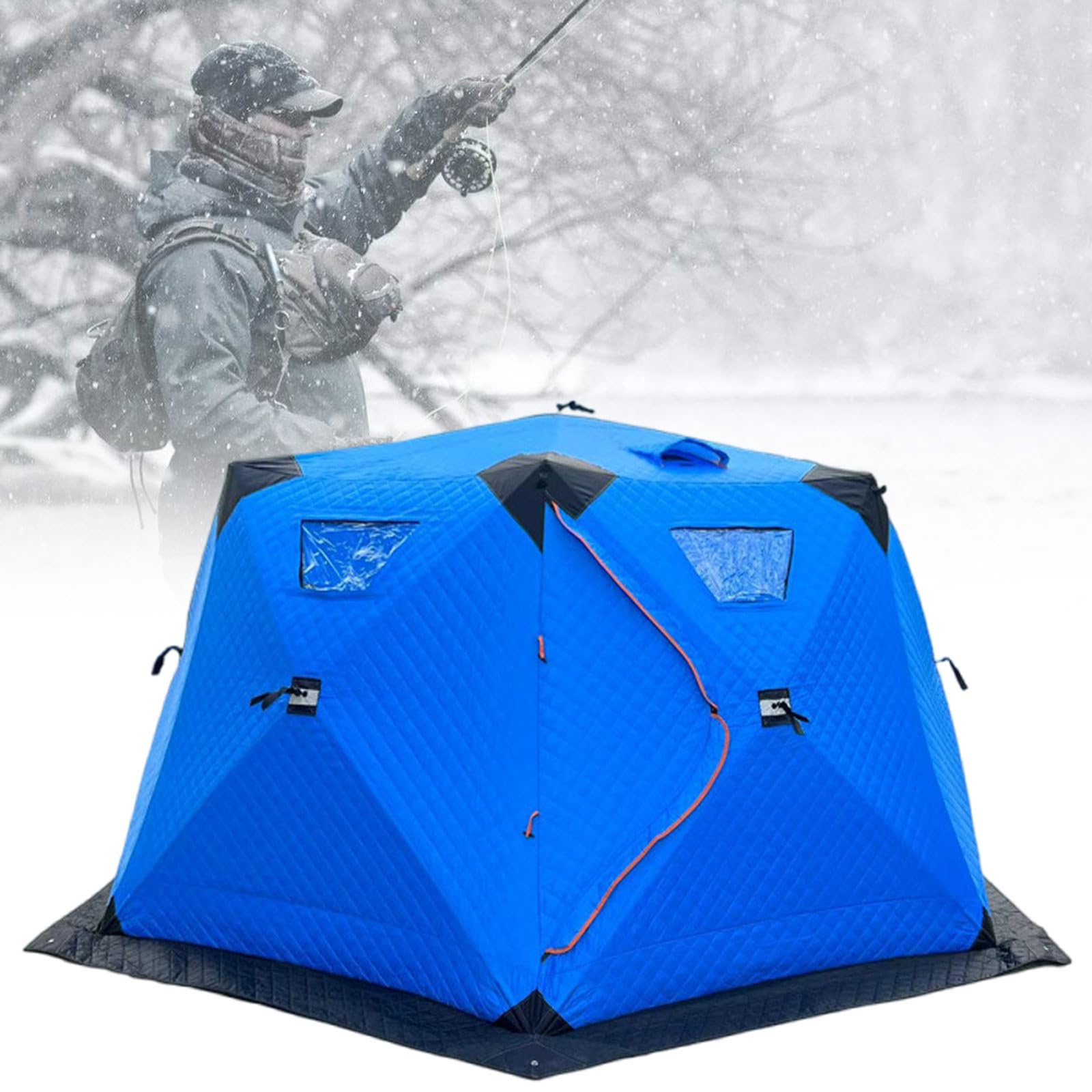 Double Door Ice Fishing Thickened Shanty,5-8 People,Foldable Portable Winter Camping Insulated Ice Huts,Quick Opening Without Build,SkyBlue