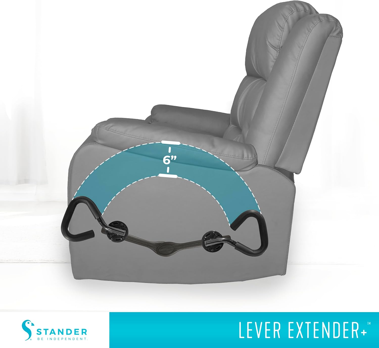 Stander Recliner Lever Extender Plus, Oversized Padded Grip Handle for Easy Chairs, Extension with Ergonomic Curve Grab Bar for Seniors and Elderly, Compatible with Wooden-Recliner Handles