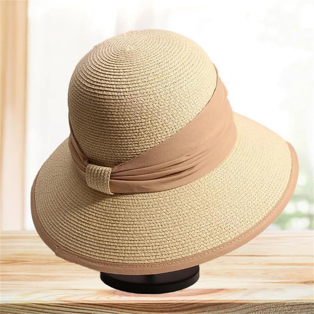 Yeuyyben Cappello da spiaggia da donna per l'estate all'aperto in tinta unita retrò cappello da sole cappello da donna cappello di paglia con visiera grande