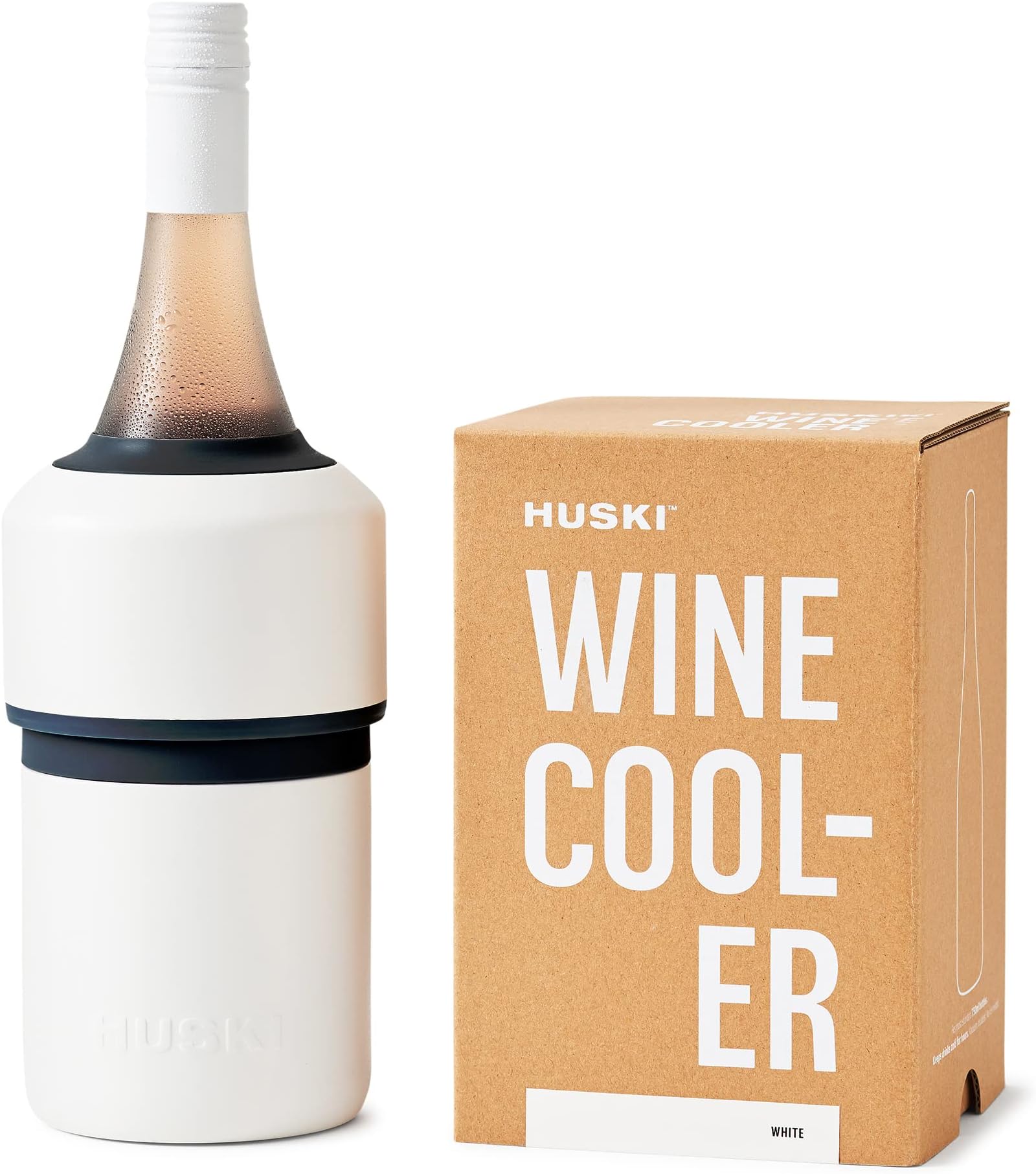 Huski Wine Cooler | Premium Iceless Wine Chiller | Keeps Wine or Champagne Bottle Cold up to 6 Hours | Award Winning Design | New Wine Accessory | Perfect Gift for Wine Lovers (White)