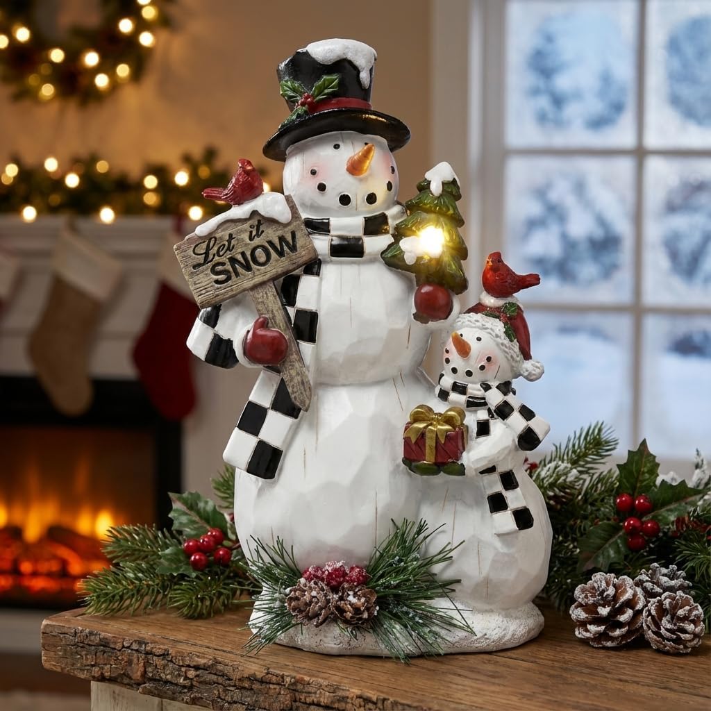 TERESA'S COLLECTIONS Outdoor Christmas Decorations,10" Christmas Snowman Decor, Winter Snowman Hold a Sign with Solar Lights,Waterproof Resin Christmas Decor, Xmas Gifts Outdoor/Indoor,Black