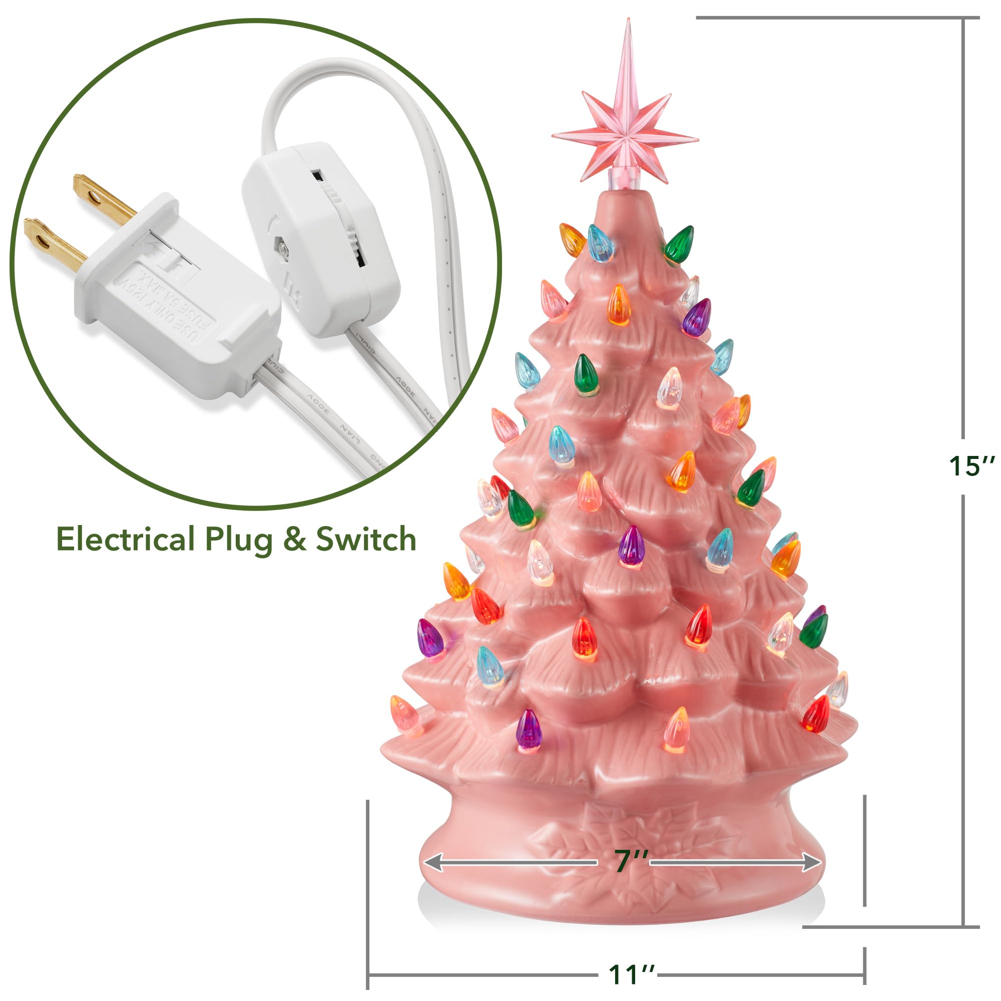 Amazon.com: Casafield Hand Painted Ceramic Christmas Tree, Pink 15