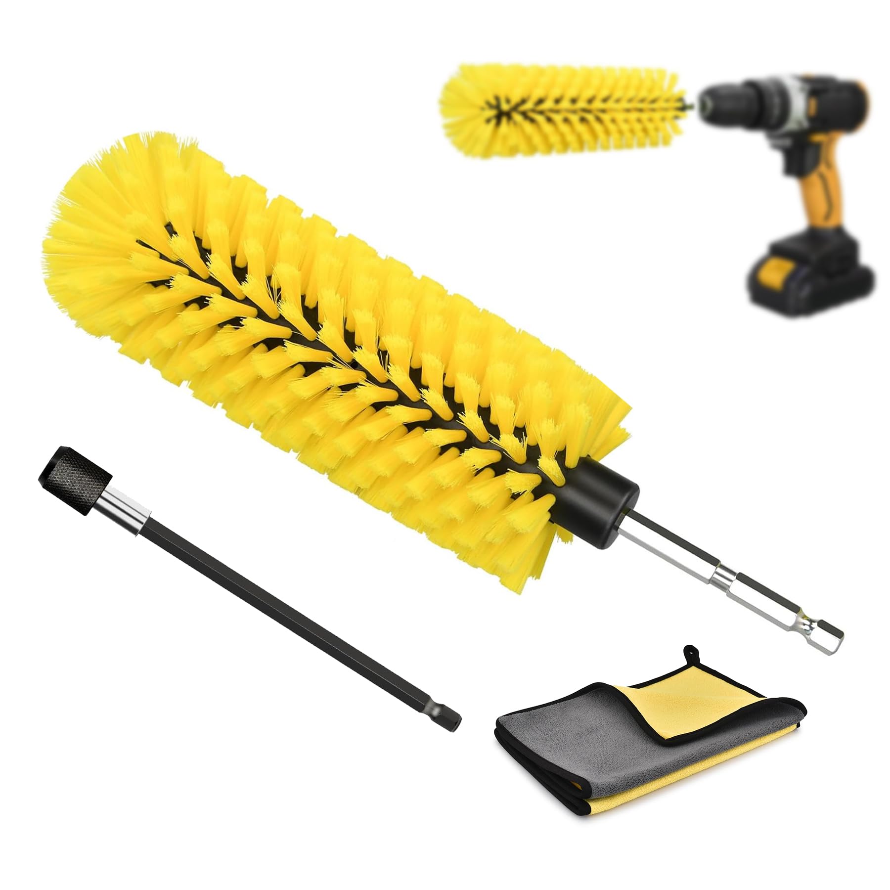 Auto Felgenbürste für Akkuschrauber, Alufelgen Felgenreiniger Bürste Wheel Brush Set zur Bohrmaschine - Für eine schnelle & mühelose Reinigung bis tief ins Felgenbett Kratzfreie Wäschen Pflege