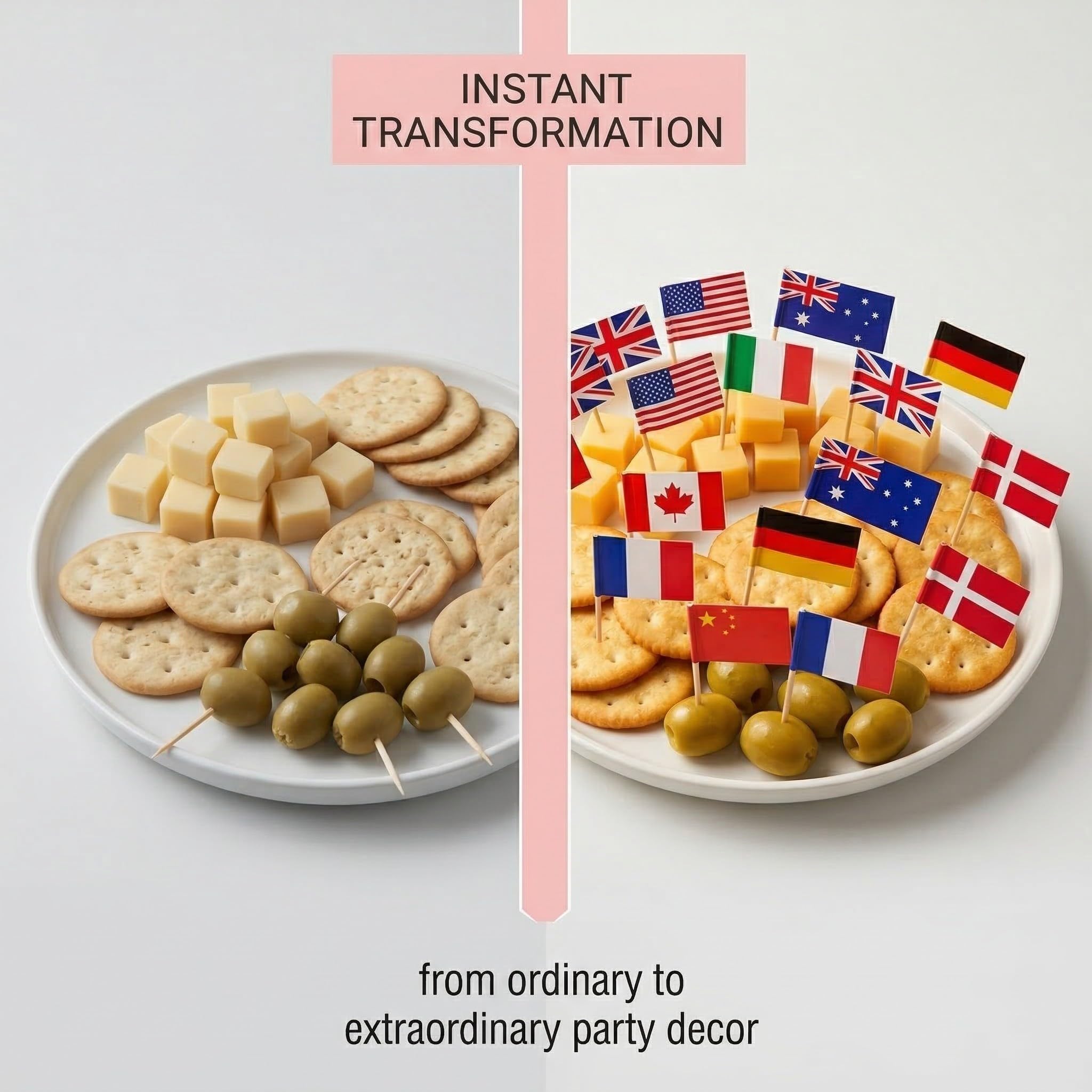 100 stuzzicadenti con Bandiere internazionali, contenenti 100 Bandiere del Mondo, Perfetti per Cocktail Party, Mondiali, Campionati Europei e Decorazioni per Feste.