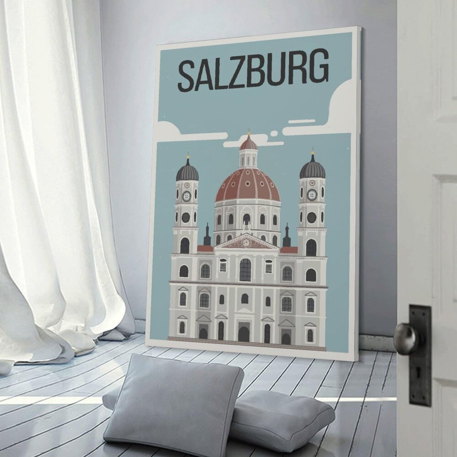 Junmoney Salzburg Cathedral Decorative Canvas Print 24x36inch(60x90cm), for Home, Office, Studio Or Guest Room, Versatile Wall Decor for Many Rooms