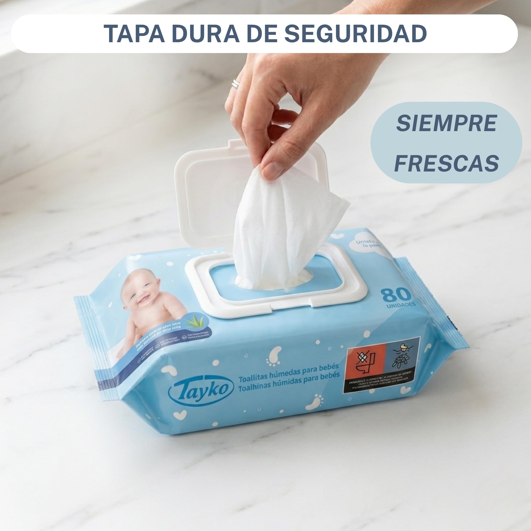 Tayko Toallitas ultrasuaves, 480 Toallitas para Bebé con Aloe Vera e Hipoalergénicas, Sin Alcohol y con Tapa Rígida, Toallitas Húmedas para Piel Sensible (6 paquetes de 80 unidades)