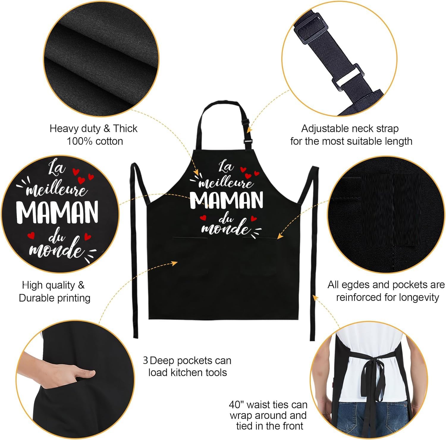 Gkmamrg Cadeau Fete des meres Tablier Cuisine - Cadeau Maman - Tablier Réglable Chef Tabliers pour Cuisine,BBQ,Jardinage Restaurant,Barbecue,Café Cadeau pour Maman