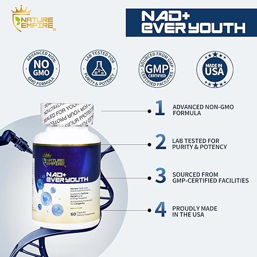 Miniatura 3 de Nature Empire NAD+ Ever Youth - Suplemento de renovación celular con L-ergotioneína, ribósido de nicotinamida (NR) y NAD+, apoyo antioxidante para