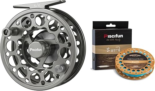Piscifun Sword Fly - Carrete de pesca con mosca con cuerpo y carrete de aleación de aluminio mecanizado CNC, 56 gris espacial y Piscifun Sword