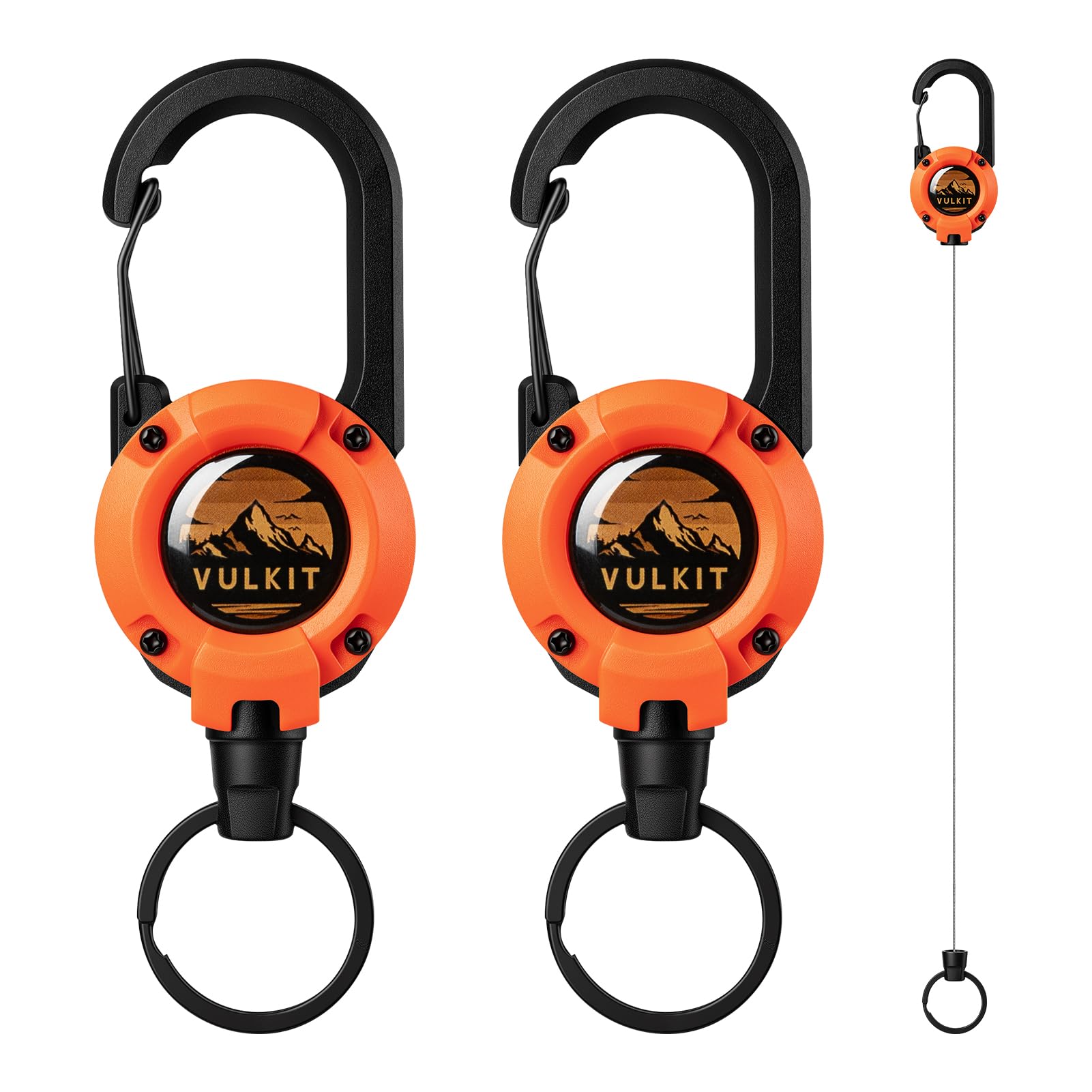 VULKIT Retractable Keychain Heavy Duty Badge Reel with Carabiner, Retractable Keyring, Anti-Lost Clip, Upgraded 65cm Stainless Steel Cord for Work ID Fishing Camping