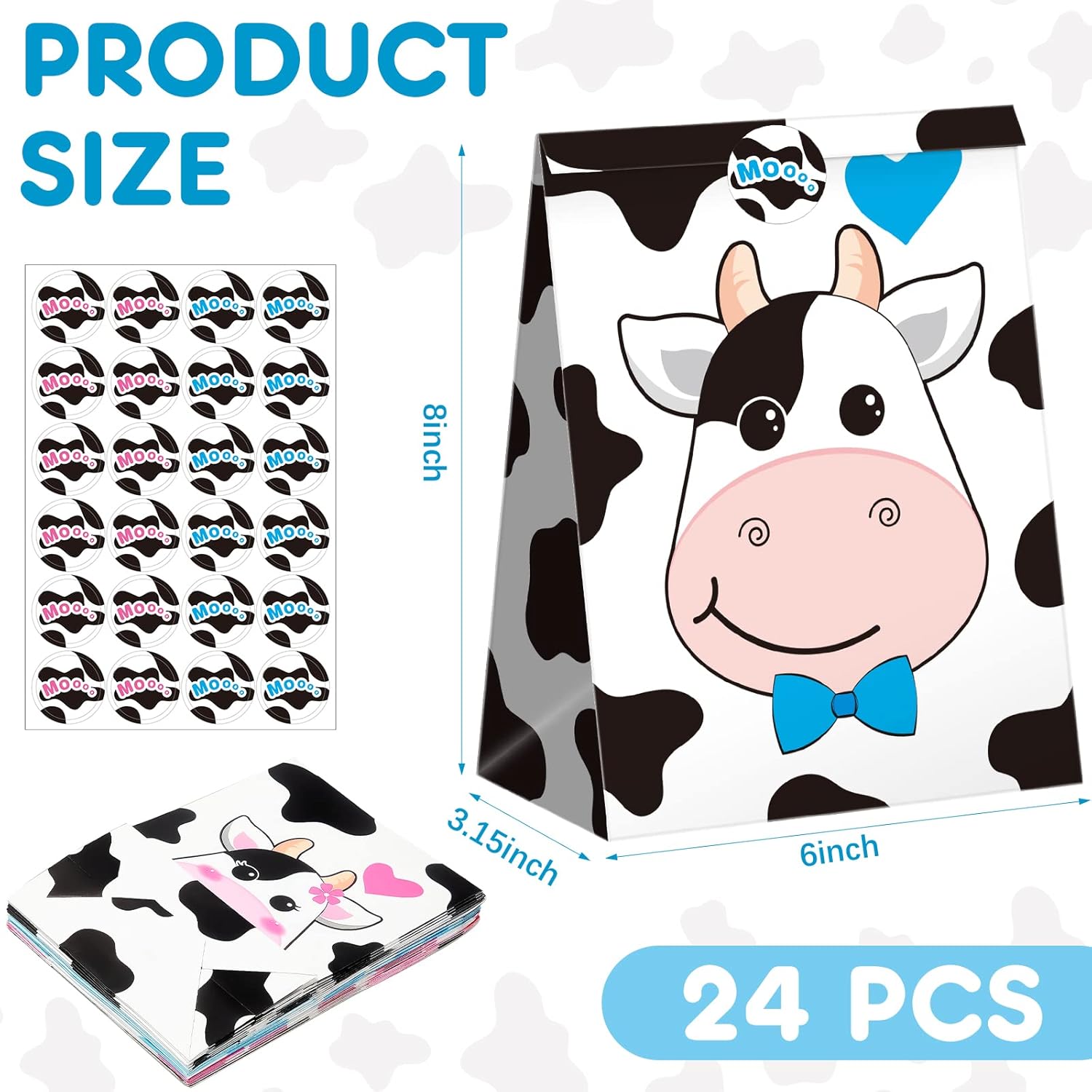 Leinuosen 24 Pack Cow Party Favor Bags Cute Cow Print Bags for Kids Farm Animal Themed Goodie Treat Candy Birthday Party Supplies and Decorations - Image 2