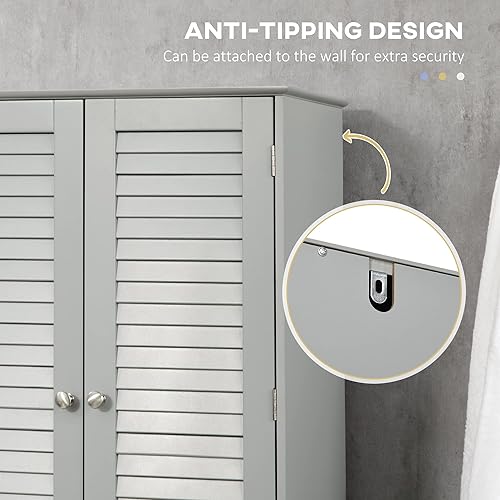 Miniatura 8 de HOMCOM Armario de almacenamiento de baño alto y estrecho con puertas y estante ajustable armario de lino de baño independiente con 2 armarios y